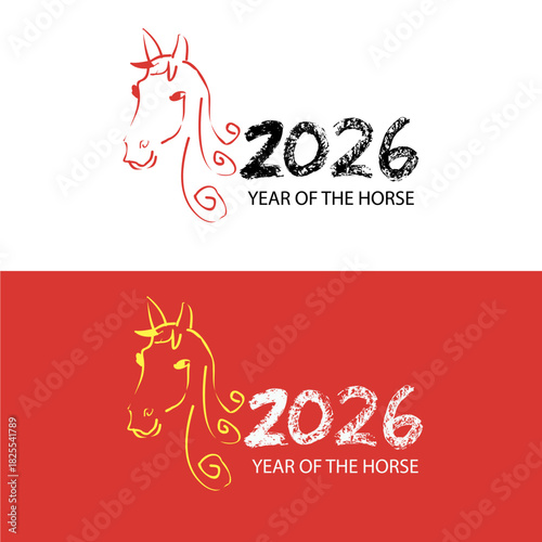2026 Year of the Horse Chinese Zodiac Line Art