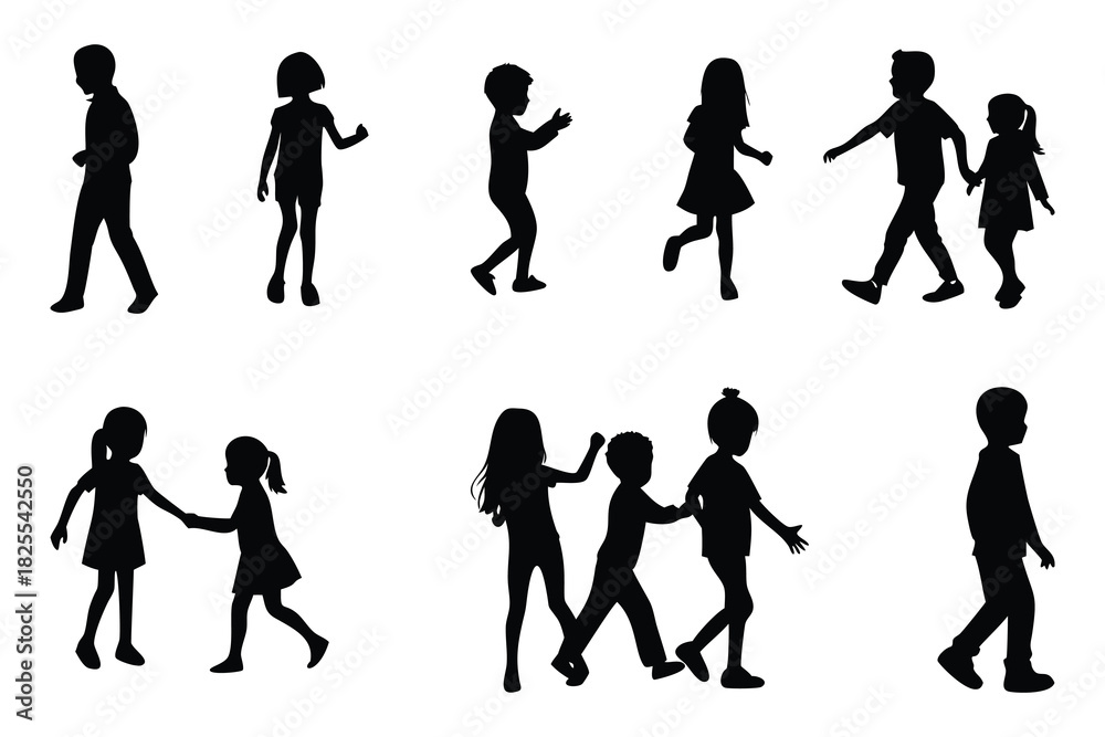 Obraz premium Diverse group of children boys and girls in dynamic poses perfect for educational materials playful designs and family themed artwork