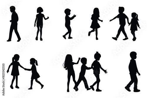 Diverse group of children boys and girls in dynamic poses perfect for educational materials playful designs and family themed artwork