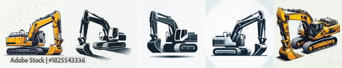 vector excavator white background flat design