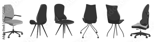 Modern chair set for home office desk chair in different points of view and  various poses armchair in front, back side angles furniture for interior