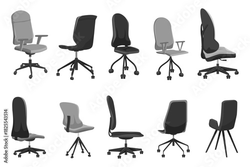 Modern chair set for home office desk chair in different points of view and various poses armchair in front back side angles furniture for interior