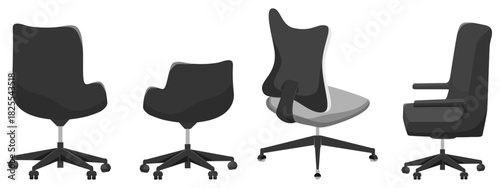 Chair set for interior desk chair in different points of view and  various poses armchair in front back side angles furniture for home and office interior design