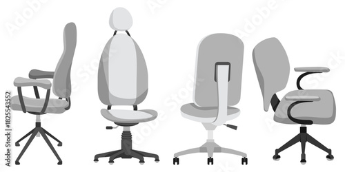 Chair set for interior desk chair in various points of view and different poses armchair in front back side angles furniture for home and office interior design