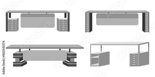 Modern executive table desk set for office and home with different design in various poses furniture for home and office interior design isolated
