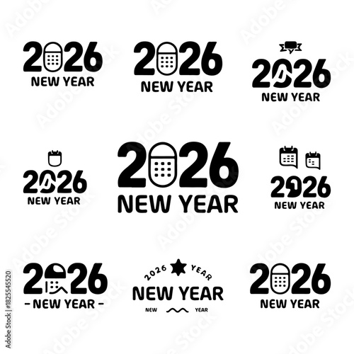 new year 2026 logos typography set