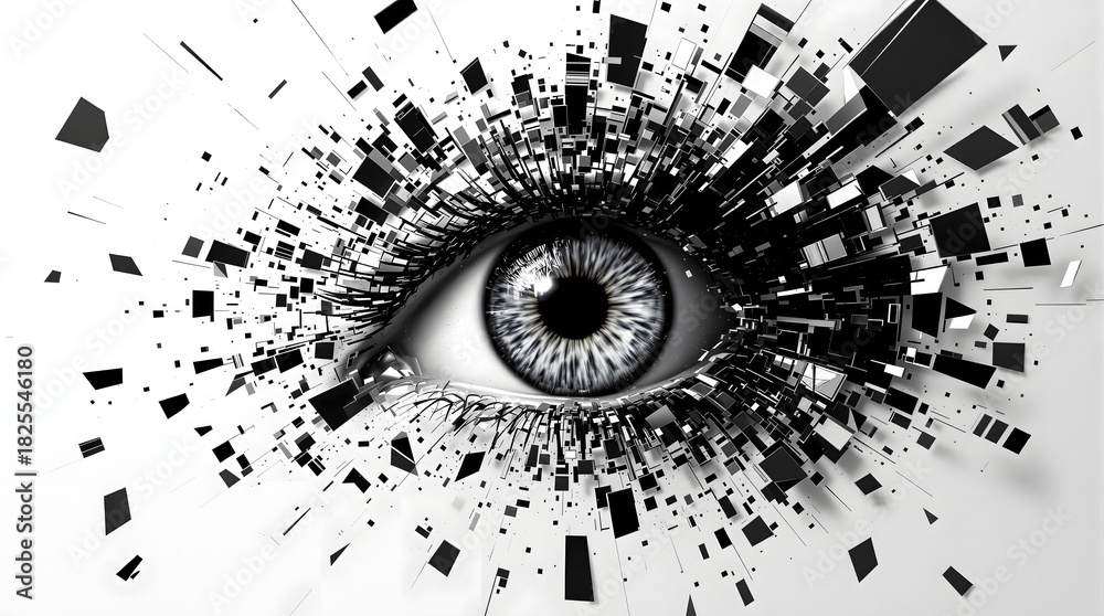 Obraz premium Abstract eye art with geometric shapes, a surreal vision of digital perception