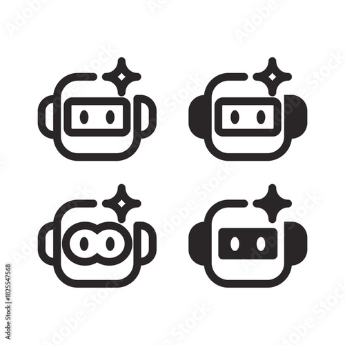 AI robot head clean vector icon with sparkle symbol