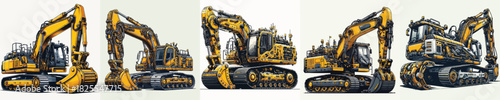 vector excavator white background flat design