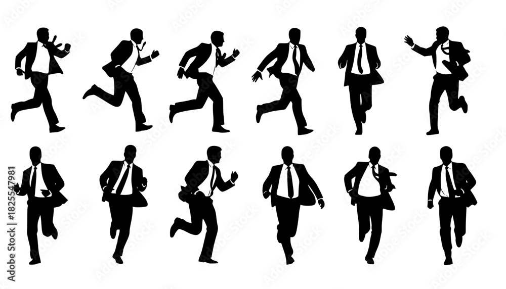 Naklejka premium Business man run vector silhouette