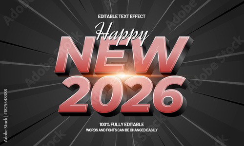 happy 2026 new year editable text effect