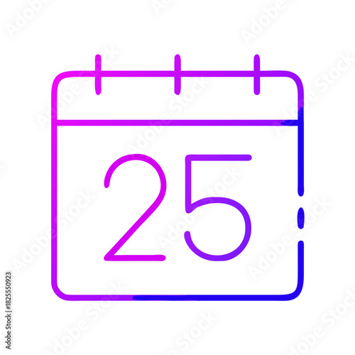 Gradient Outline Calendar Icon with Date 25: Special Day, Event, and Deadline Vector
