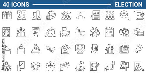 Election line icon set. Includes democracy, vote, government, campaign, political, ballot, and president. Editable stroke. Vector illustration
