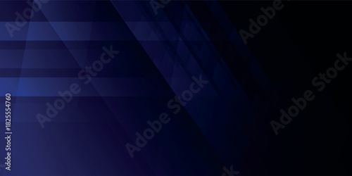 Dark blue and black abstract background with overlapping translucent geometric shapes and light rays.