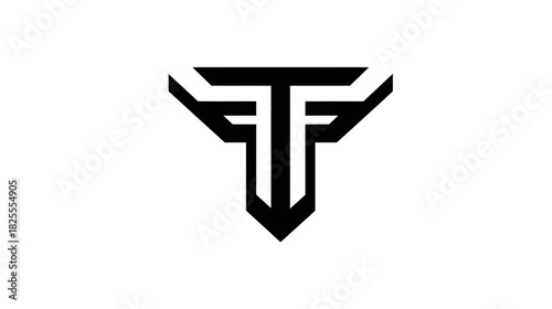 Modern abstract geometric letter T logo design on a white background. Minimalist initial T monogram graphic element.