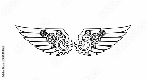 Mechanical wings illustration with gears and intricate details in steampunk style.