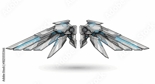 Futuristic mechanical wings illustration with detailed design and sharp edges.