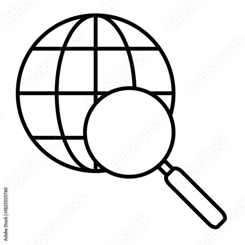 globe with magnifying glass line icon with editable stroke