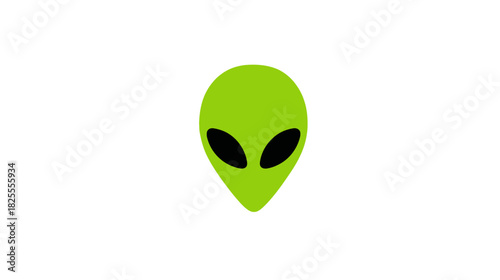 Simple green alien head icon. Minimalist extraterrestrial face symbol, space creature cartoon, sci-fi unknown being graphic.