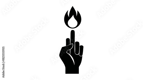Bold Hand Gesture with Burning Flame Icon Vector. Expressive Silhouette Symbolizing Power, Defiance, or Passion.