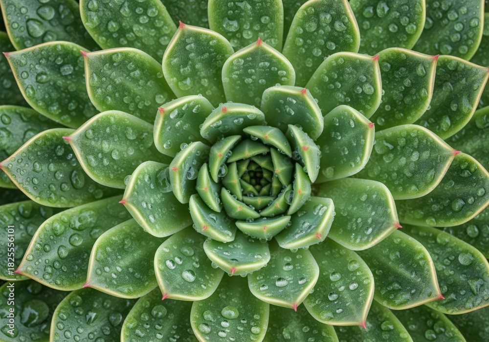 Obraz premium Lush green succulent plant with sparkling water droplets in a perfect rosette