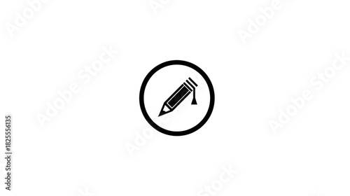 Modern Black Outline Pencil Icon within a Circle, ideal for User Interface (UI), Web Design, Content Creation, and Editing Applications