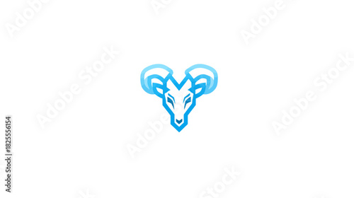 Modern stylized blue ram head illustration, animal mascot logo icon, strong bighorn sheep graphic design on white
