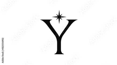 Elegant black capital letter Y initial with a shining four-pointed star sparkle icon above, minimalist graphic design element.