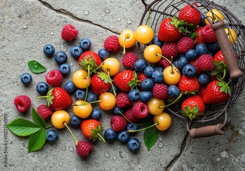 Vibrant assortment of fresh berries, strawberries, blueberries, raspberries, cherries