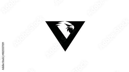 Modern Eagle Head Logo within a Black Triangular Shape, Abstract Bird of Prey Design Symbolizing Power, Strength, Freedom