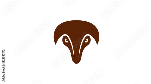 Minimalist Stylized Brown Animal Face Illustration - Abstract Badger, Weasel, or Ferret Character Design on White Background