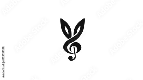 Abstract music logo combining a treble clef with rabbit ears. Creative sound icon for entertainment, audio, and artistic design projects.