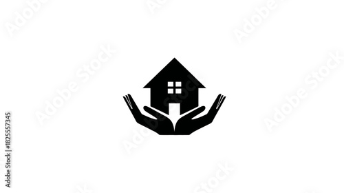 House in hands icon for home safety, property care, real estate, shelter, and residential protection concept