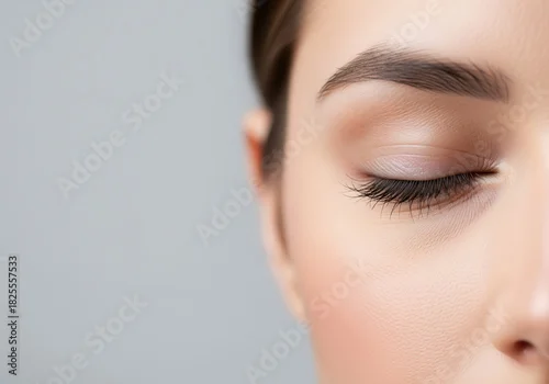 Obraz Close up of a young woman closed eye with long eyelashes and natural eyebrow