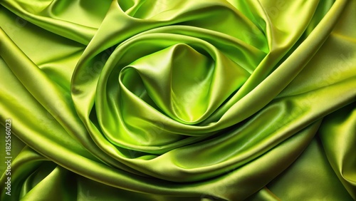 Luxurious Lime Green Silk Fabric Draped in Elegant Swirls and Folds, a Smooth Textured Background for Design Projects