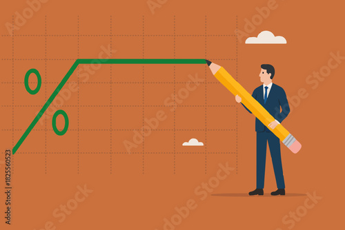 Fixed interest rate, fixed cost or constant price, Business woman plot fixed interest rate percentage charts by drawing them with a pencil