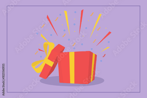 surprise gift box vector with yellow bow suitable for use on birthday party, new year and marry christmas