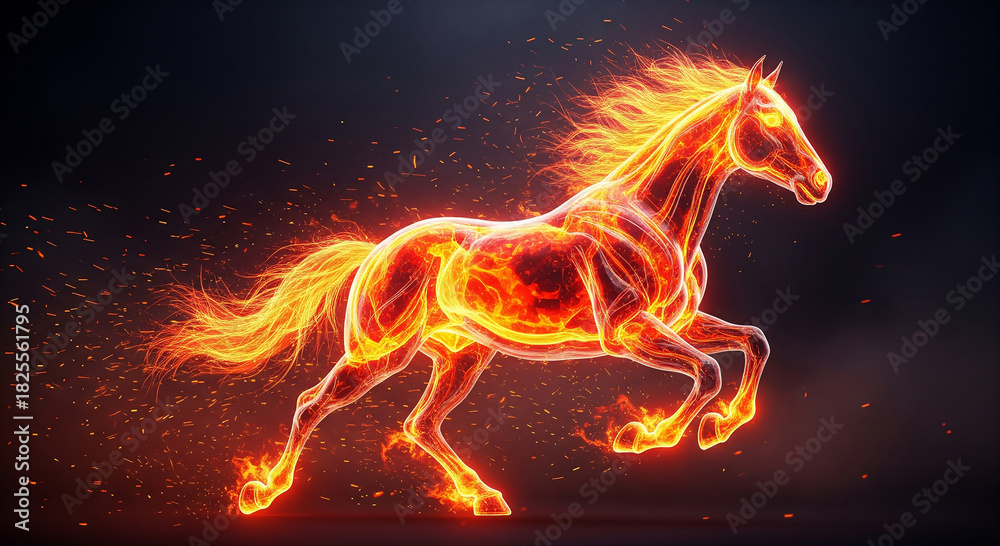 Fototapeta premium Majestic Fire Horse with Flaming 2026 Numbers on Dark Background