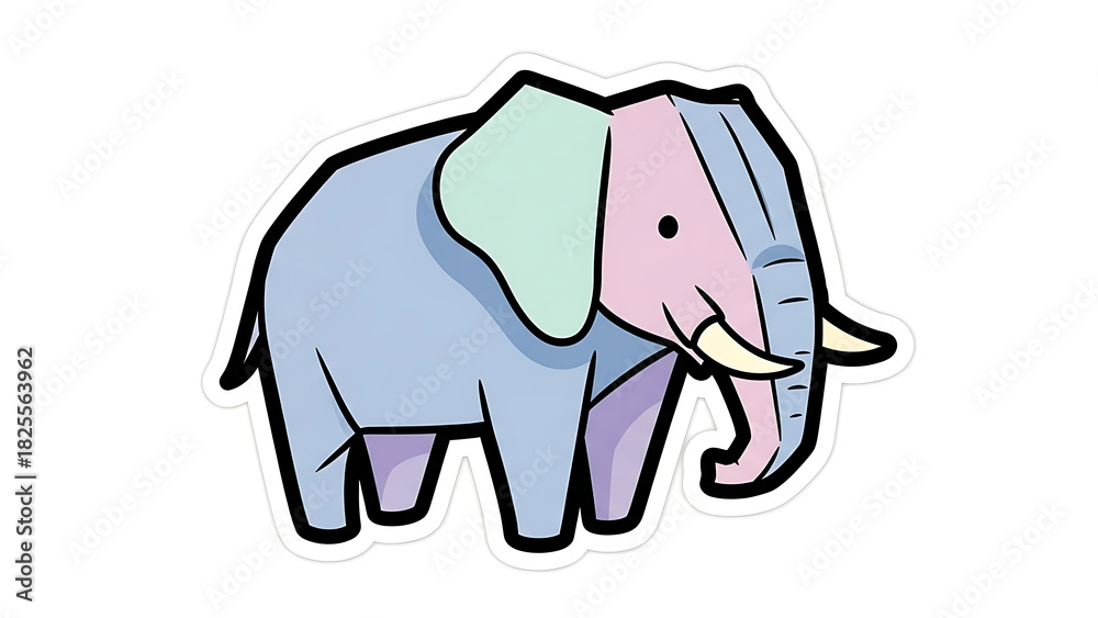 Fototapeta premium Cute pastel elephant illustration, vibrant colors, perfect for children's designs and educational use