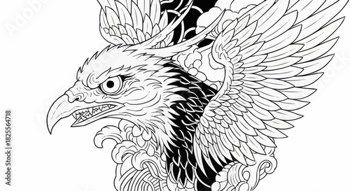 Majestic eagle portrait with detailed feathers and sharp beak.