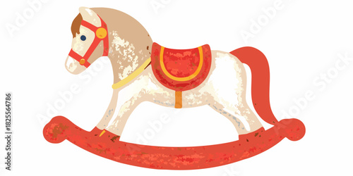 Vintage rocking horse toy illustration on white background