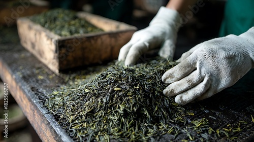 Sorting Fresh Green Tea Leaves by Hand for Quality Control