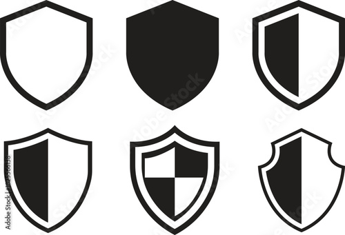 Shield Icon set. Protect shield security line icons. Badge quality symbol, sign, logo or emblem. Сryptocurrency protection sign. Crypto currency security web button. Interface design element.