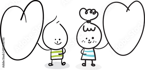 (heart frame) hand drawn business worker icons. Vector illustration.	