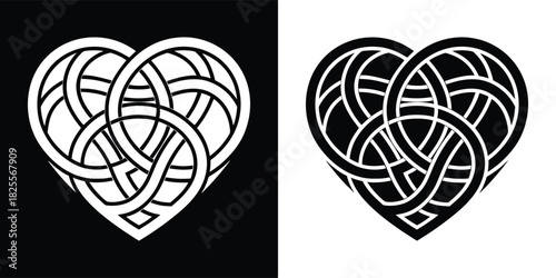 Celtic knot heart symbol in black and white, representing eternal love and connection