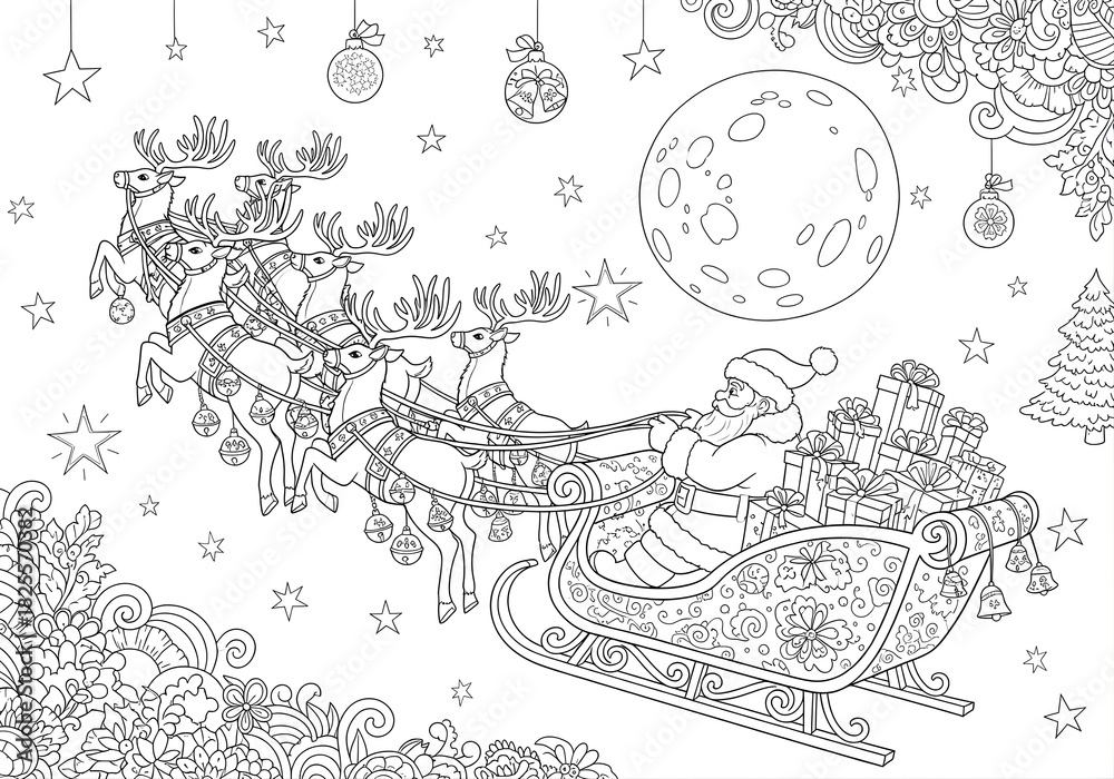 Fototapeta premium Christmas carol season greeting coloring page