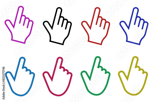 Multicolor hand click icons with finger pointer outline symbols in modern minimal style