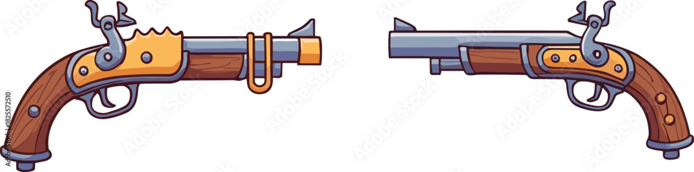Φωτογραφία Vintage pirate flintlock pistols in detailed cartoon style, classic wooden and m