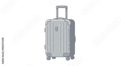 A modern silver hard-shell rolling suitcase with a telescopic handle illustrated in a clean vector style.
