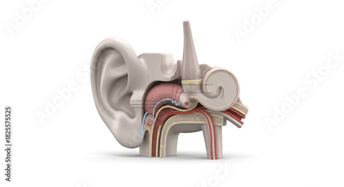 Human Ear Anatomy Illustration Detailed Cross-Section View of Inner Ear Structure